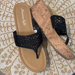 American Eagle Outfitters Black and Tan Wedge Sandals Size 9.5